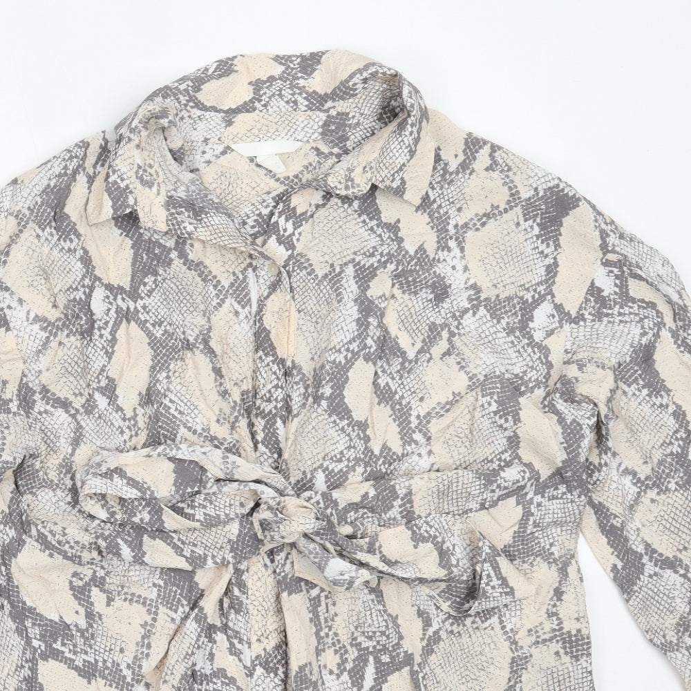 Womens UK Size M H&M Beige Basic Button-Up