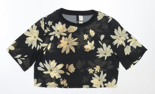 Womens UK Size 12 H&M Black Cropped Blouse