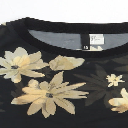 Womens UK Size 12 H&M Black Cropped Blouse
