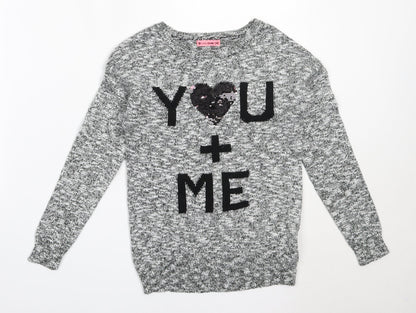 Cool Club Girls Grey Round Neck  Cotton Pullover Jumper Size 10 Years