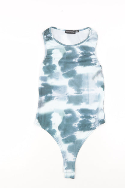 PRETTYLITTLETHING Womens Green Batik Polyester Bodysuit One-Piece Size 8  Snap