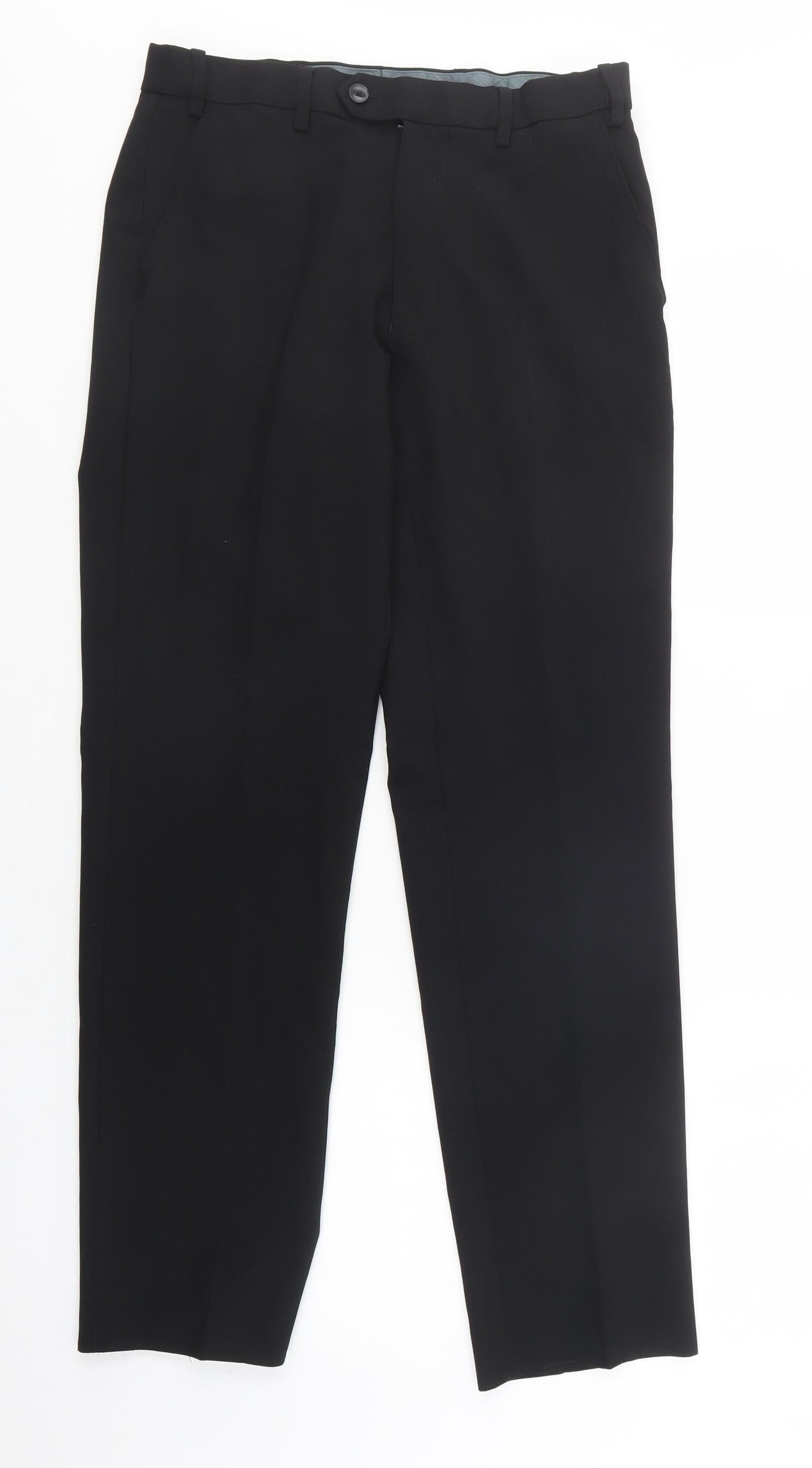 M&S Mens Black  Polyester Dress Pants Trousers Size 30 L31 in Regular Button