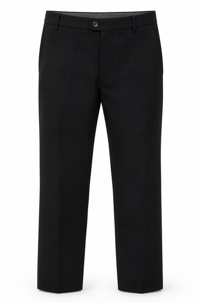 Front view of Marks & Spencer men’s black polyester dress pants trousers, size 30, 31-inch leg regular button