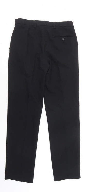 M&S Mens Black  Polyester Dress Pants Trousers Size 30 L31 in Regular Button