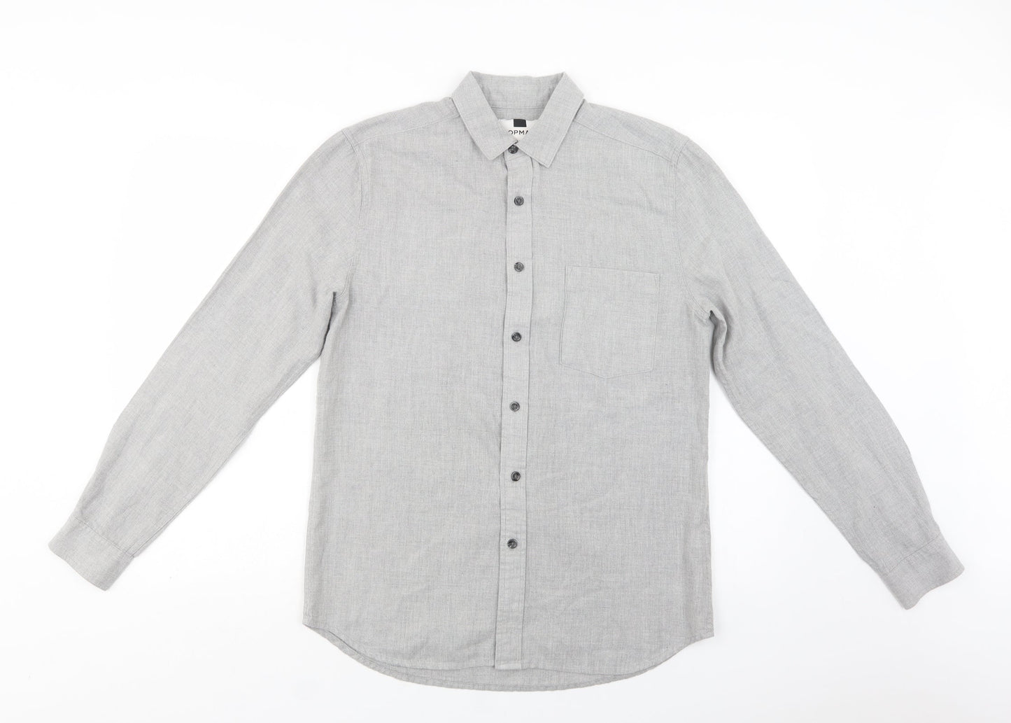 Mens UK Size S Topman Grey  Button-Up Long Sleeve Casual Shirt