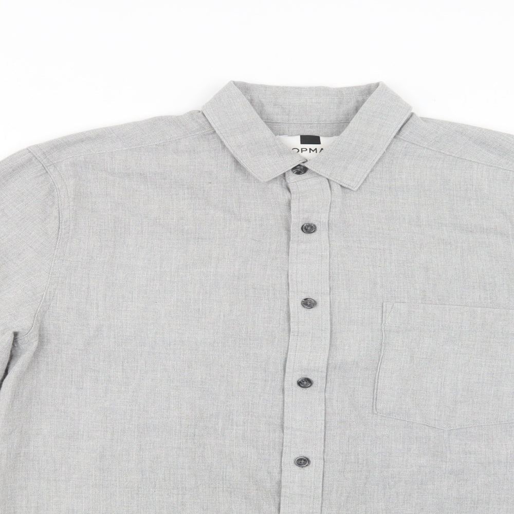 Mens UK Size S Topman Grey  Button-Up Long Sleeve Casual Shirt
