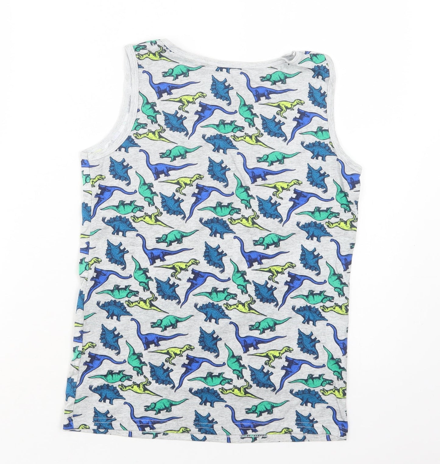Pep & Co Girls Grey Geometric Cotton Basic Tank Size 12-13 Years Crew Neck  - Dinosaur Print
