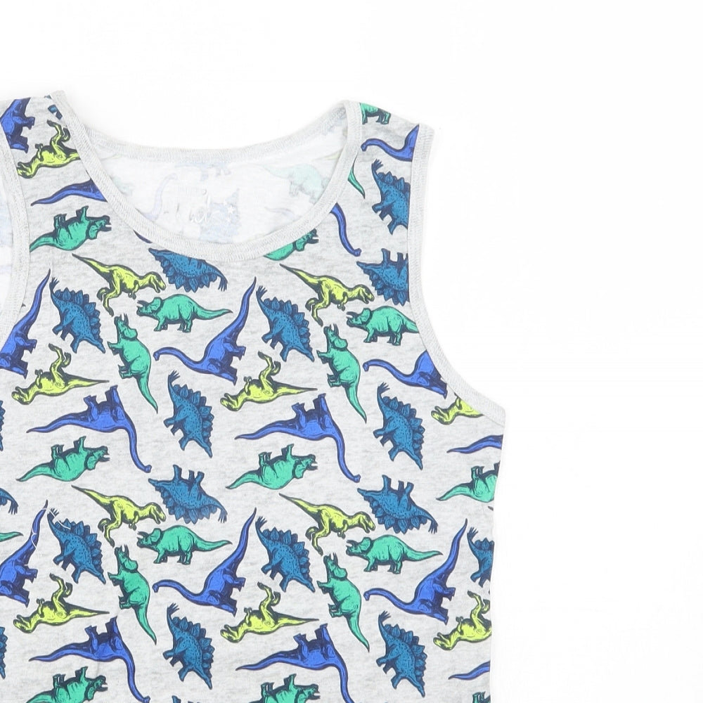 Pep & Co Girls Grey Geometric Cotton Basic Tank Size 12-13 Years Crew Neck  - Dinosaur Print