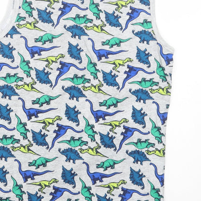 Pep & Co Girls Grey Geometric Cotton Basic Tank Size 12-13 Years Crew Neck  - Dinosaur Print