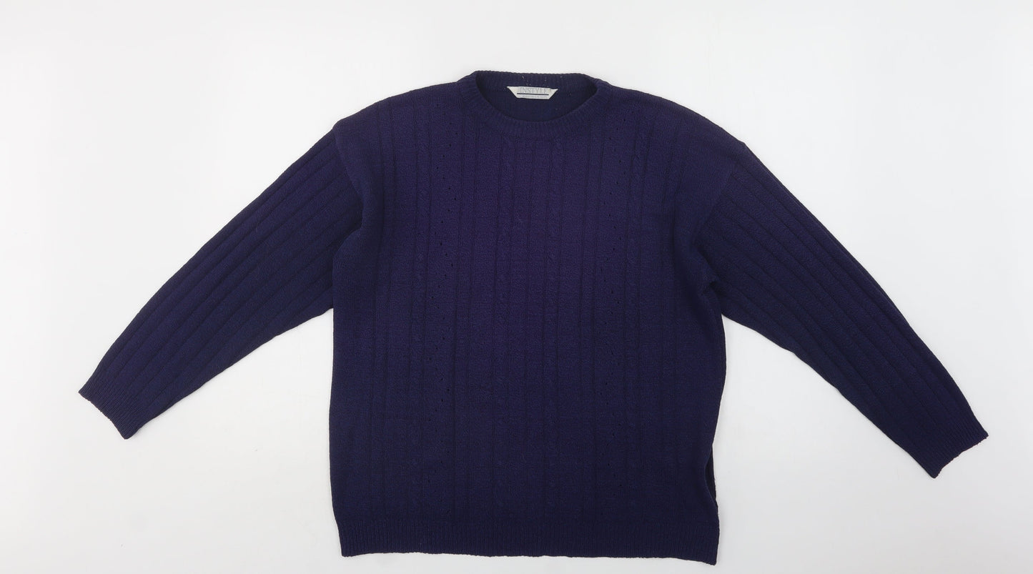 InStyle Collection Womens Blue Crew Neck  Acrylic Pullover Jumper Size M
