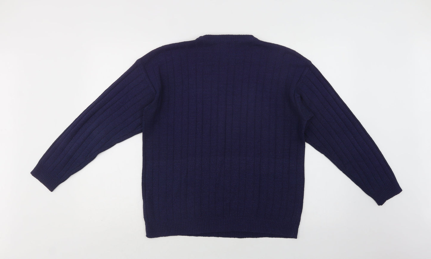 InStyle Collection Womens Blue Crew Neck  Acrylic Pullover Jumper Size M