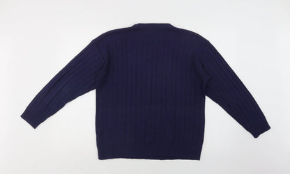 InStyle Collection Womens Blue Crew Neck  Acrylic Pullover Jumper Size M