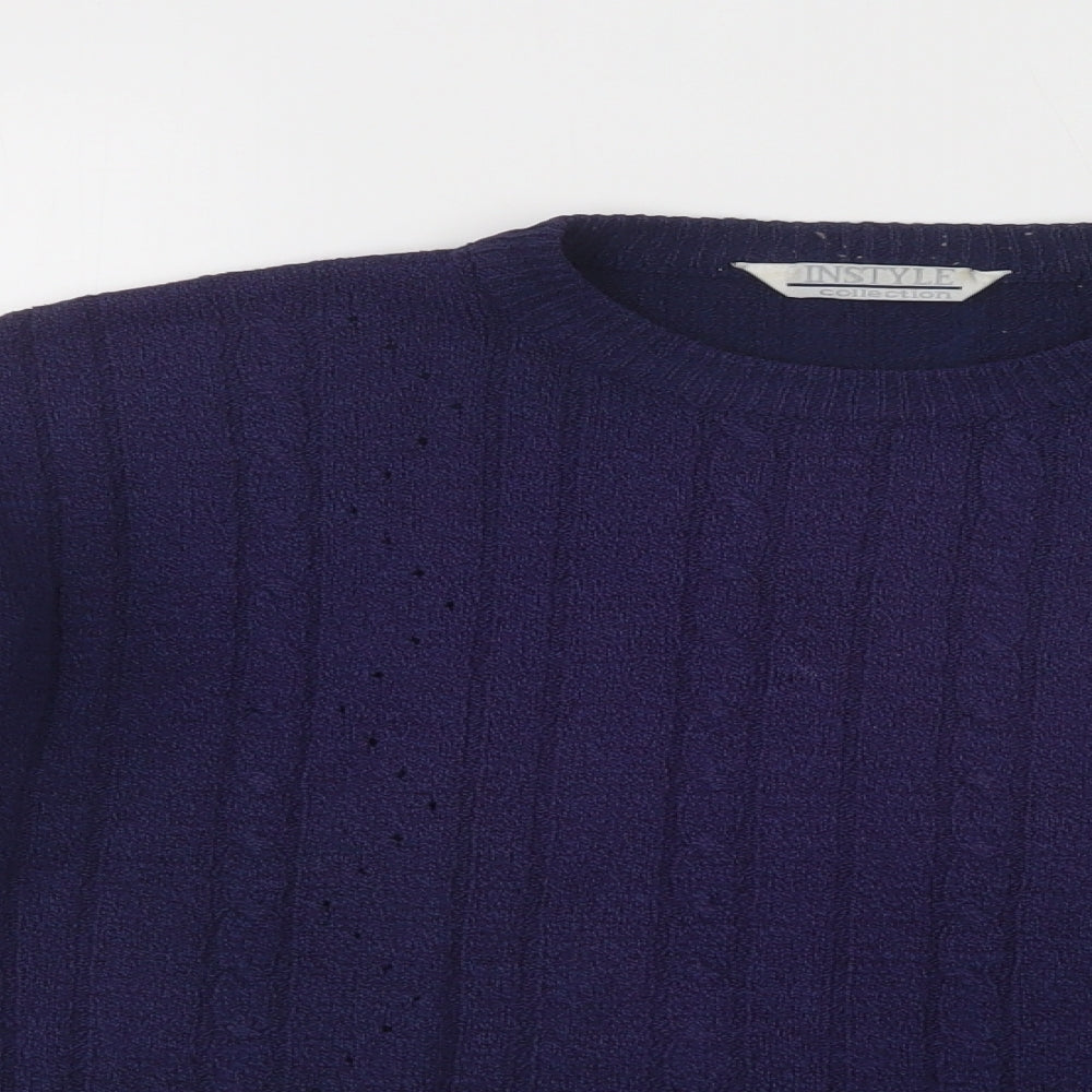 InStyle Collection Womens Blue Crew Neck  Acrylic Pullover Jumper Size M