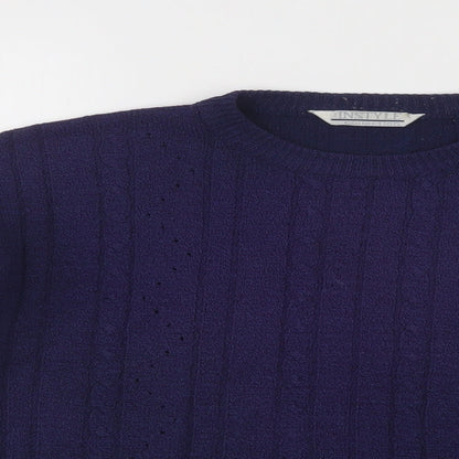 InStyle Collection Womens Blue Crew Neck  Acrylic Pullover Jumper Size M