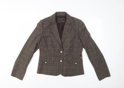 Mariella Rosati Womens Beige Check  Jacket Blazer Size 12  Button