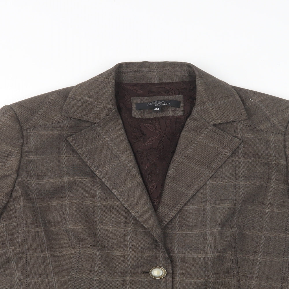 Mariella Rosati Womens Beige Check  Jacket Blazer Size 12  Button