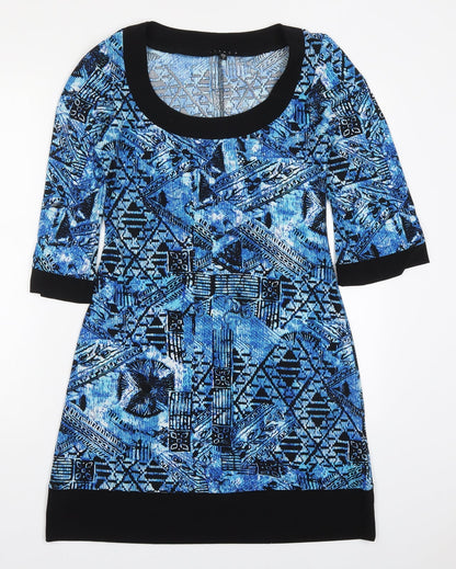 Tiana B Womens Blue Geometric Polyester A-Line  Size S  Round Neck Pullover
