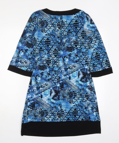 Tiana B Womens Blue Geometric Polyester A-Line  Size S  Round Neck Pullover