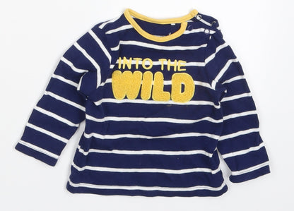 M&Co Baby Blue Striped Cotton Basic T-Shirt Size 3-6 Months Round Neck Pullover - Into The Wild