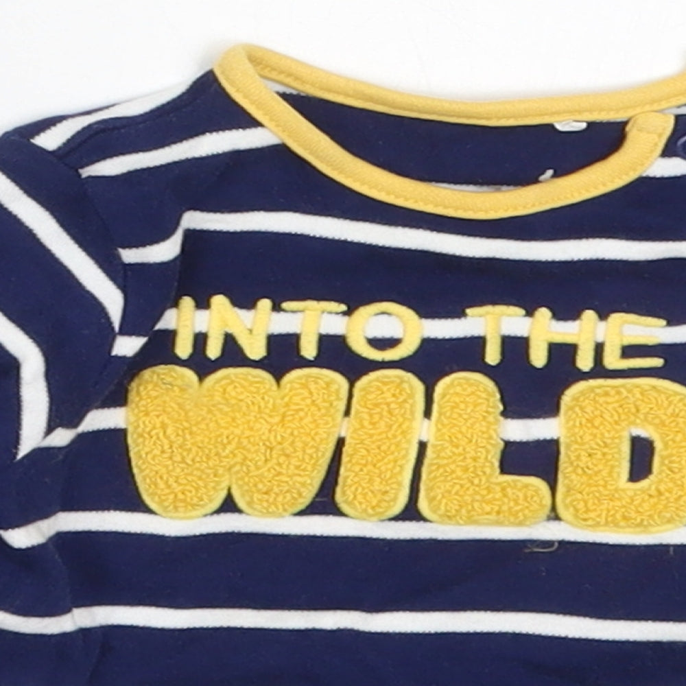 M&Co Baby Blue Striped Cotton Basic T-Shirt Size 3-6 Months Round Neck Pullover - Into The Wild