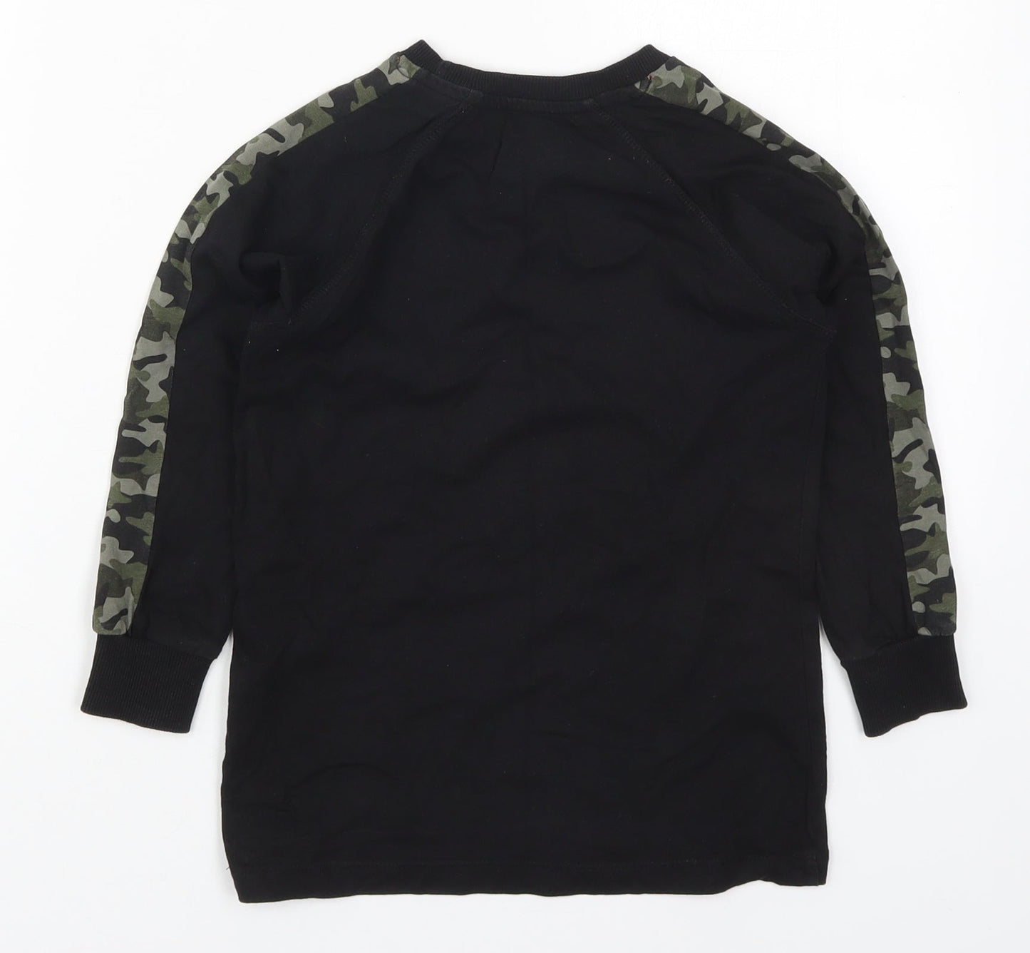 Matalan Boys Black Camouflage Cotton Basic T-Shirt Size 7 Years Crew Neck Pullover