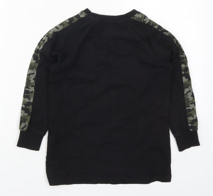 Matalan Boys Black Camouflage Cotton Basic T-Shirt Size 7 Years Crew Neck Pullover