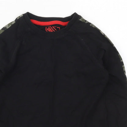Matalan Boys Black Camouflage Cotton Basic T-Shirt Size 7 Years Crew Neck Pullover