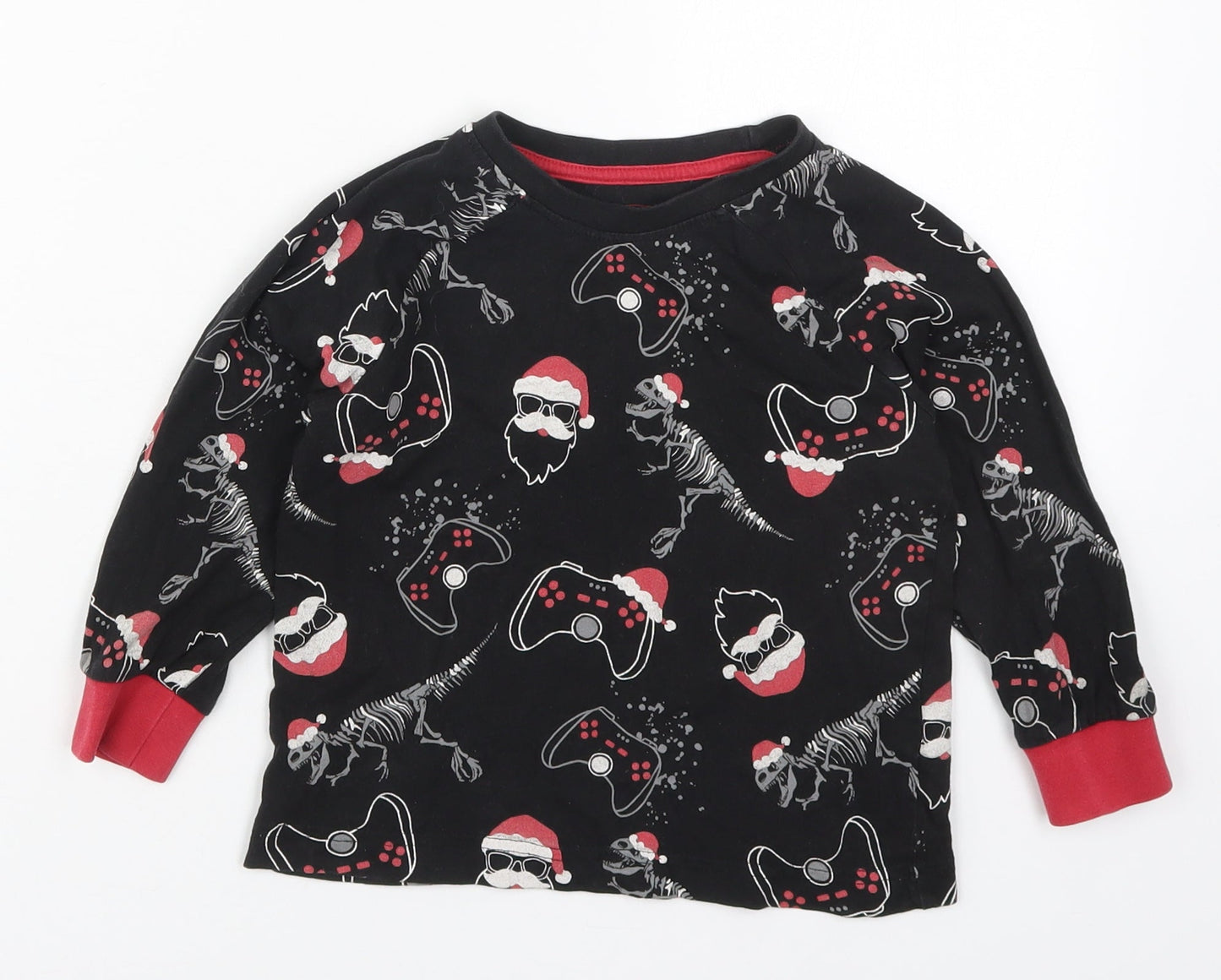Matalan Boys Black Solid Cotton  Pyjama Top Size 5 Years   - Christmas Prints