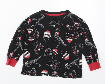 Matalan Boys Black Solid Cotton  Pyjama Top Size 5 Years   - Christmas Prints