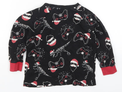 Matalan Boys Black Solid Cotton  Pyjama Top Size 5 Years   - Christmas Prints