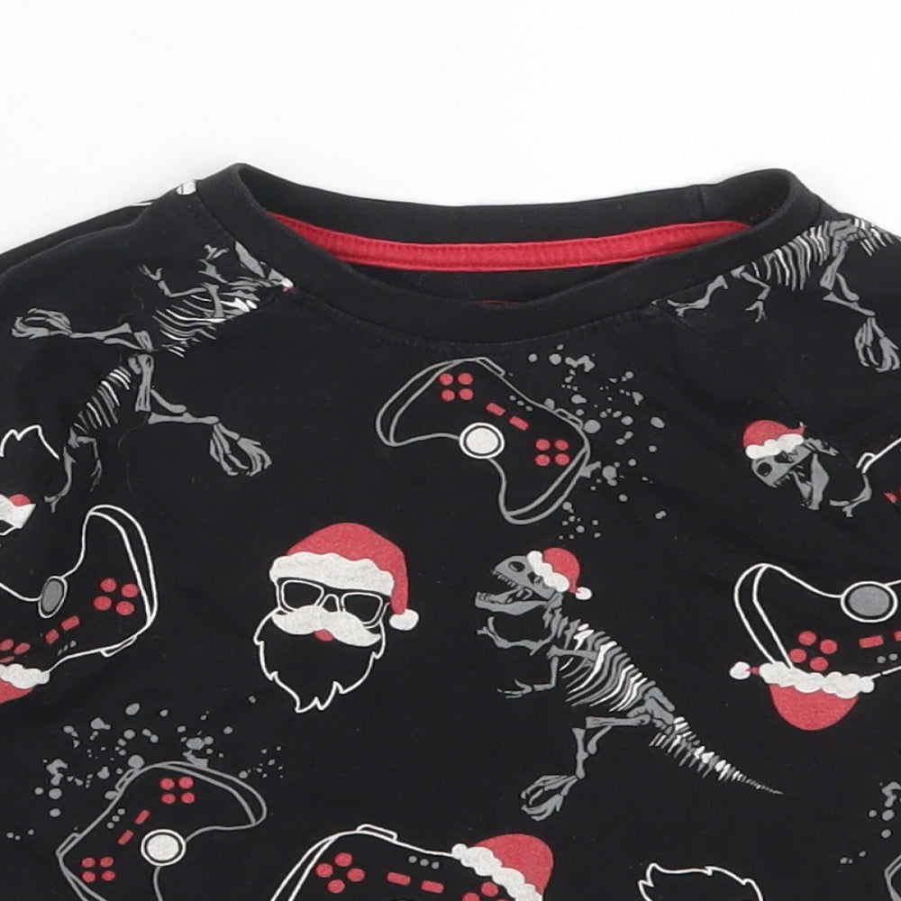 Matalan Boys Black Solid Cotton  Pyjama Top Size 5 Years   - Christmas Prints