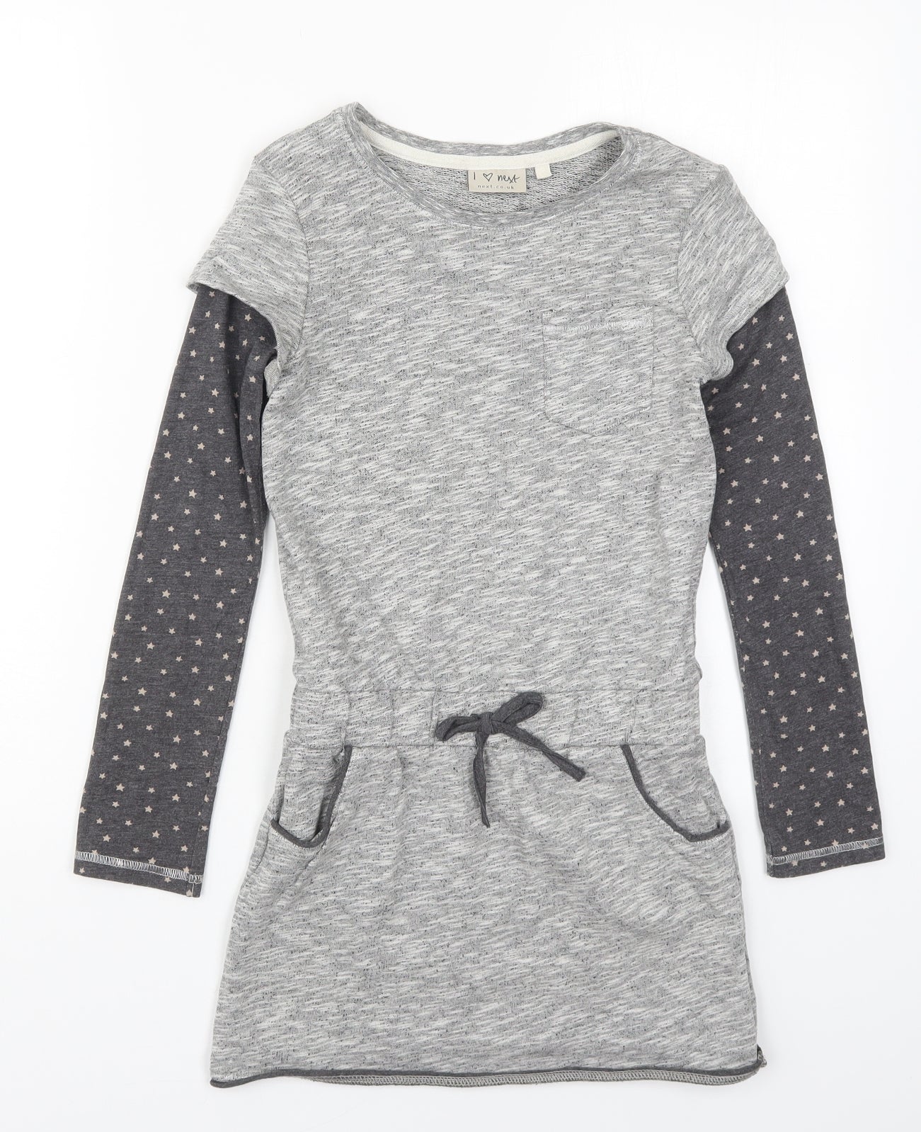 NEXT Girls Grey  Cotton Skater Dress  Size 10 Years  Round Neck Pullover - Stars