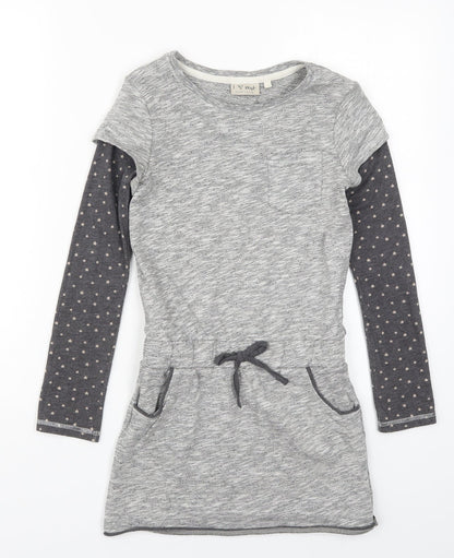 NEXT Girls Grey  Cotton Skater Dress  Size 10 Years  Round Neck Pullover - Stars