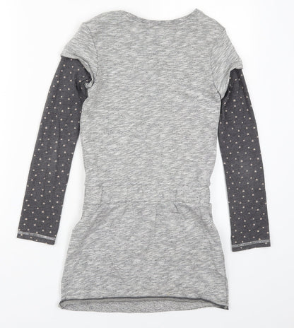 NEXT Girls Grey  Cotton Skater Dress  Size 10 Years  Round Neck Pullover - Stars