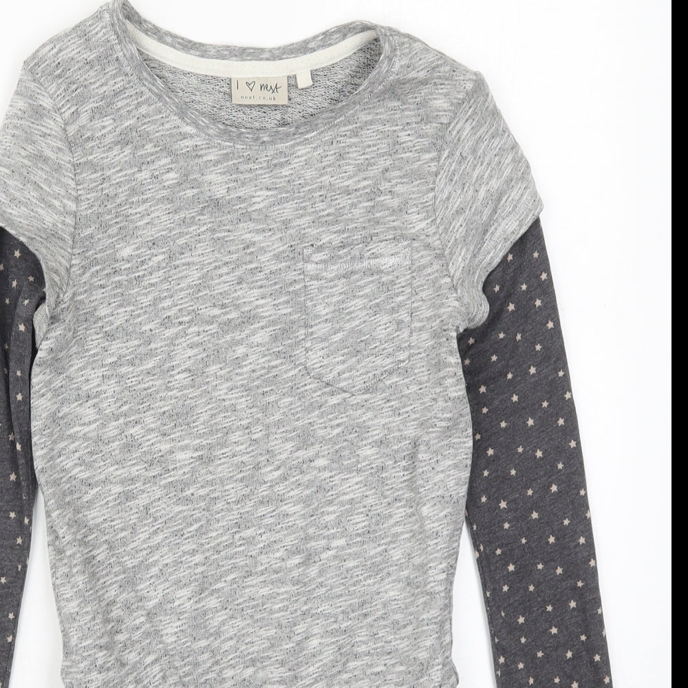 NEXT Girls Grey  Cotton Skater Dress  Size 10 Years  Round Neck Pullover - Stars