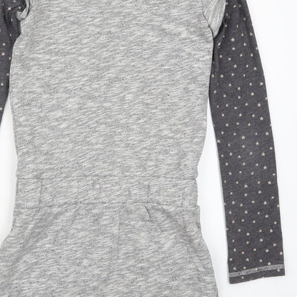 NEXT Girls Grey  Cotton Skater Dress  Size 10 Years  Round Neck Pullover - Stars