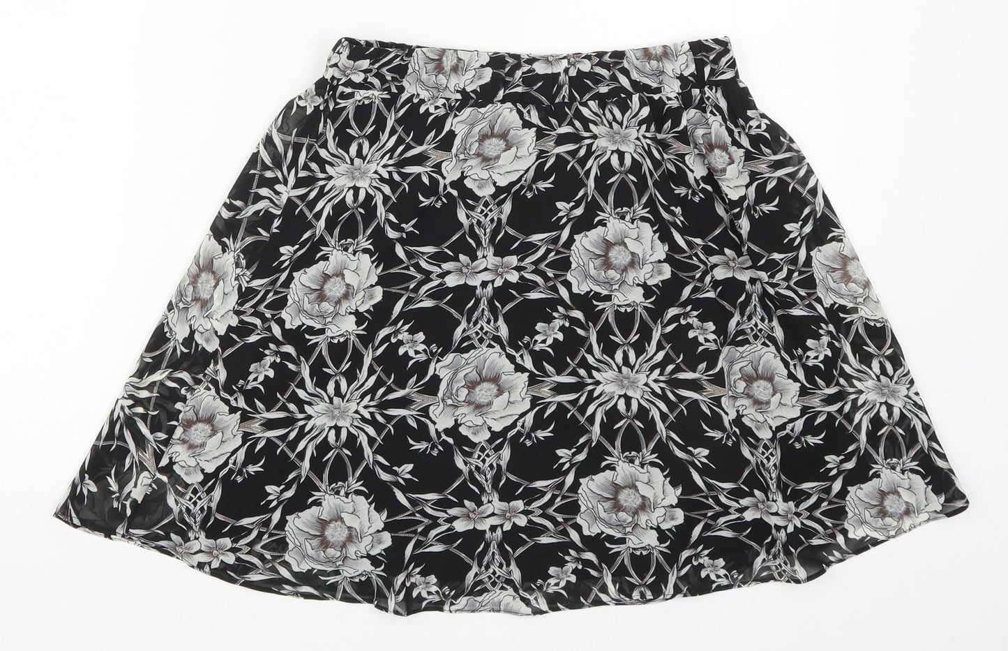 Eight Paris Womens Black Floral Polyester Skater Skirt Size S