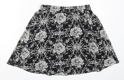 Eight Paris Womens Black Floral Polyester Skater Skirt Size S
