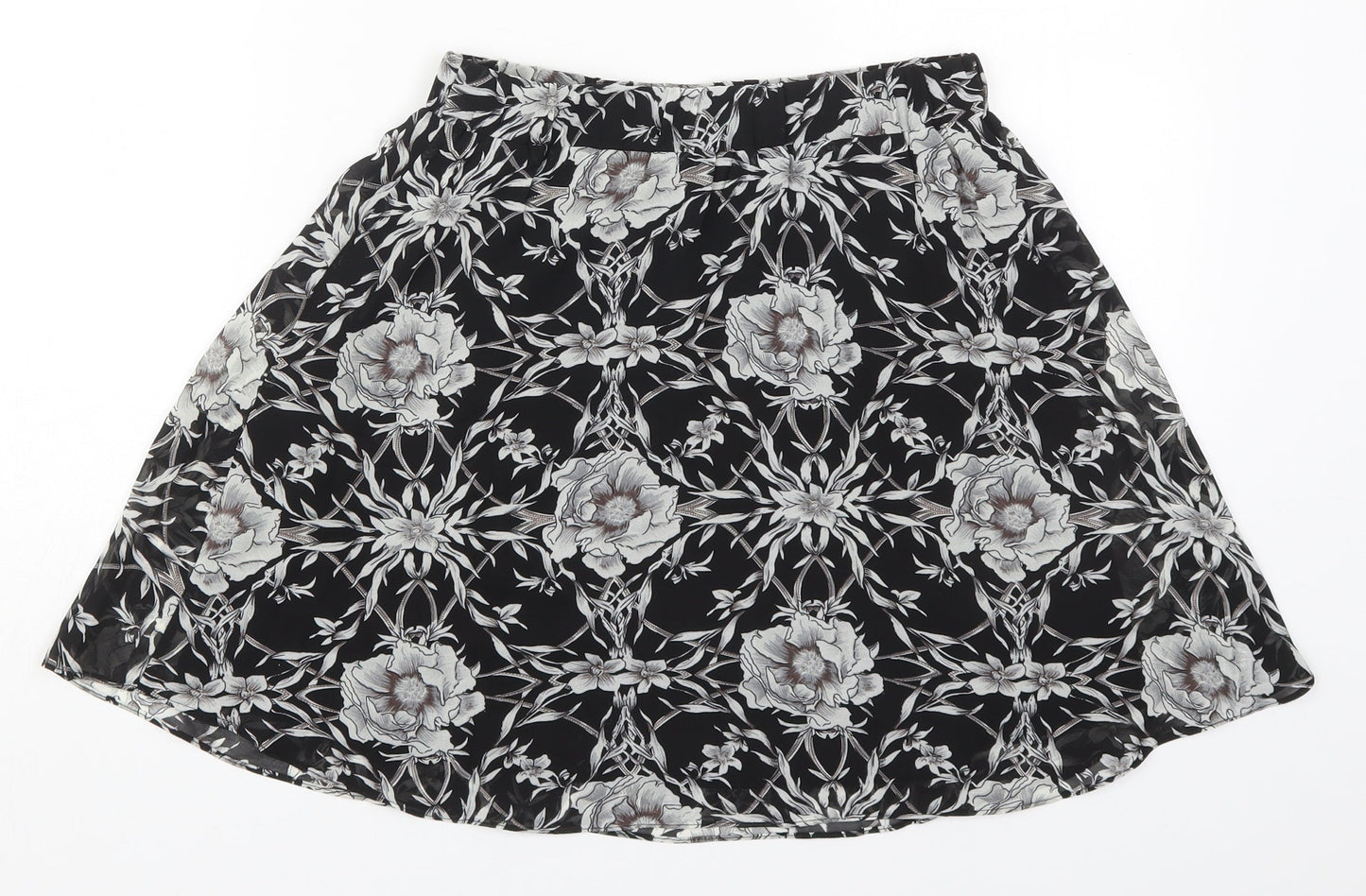 Eight Paris Womens Black Floral Polyester Skater Skirt Size S