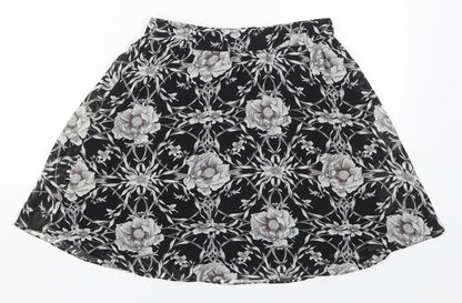 Eight Paris Womens Black Floral Polyester Skater Skirt Size S