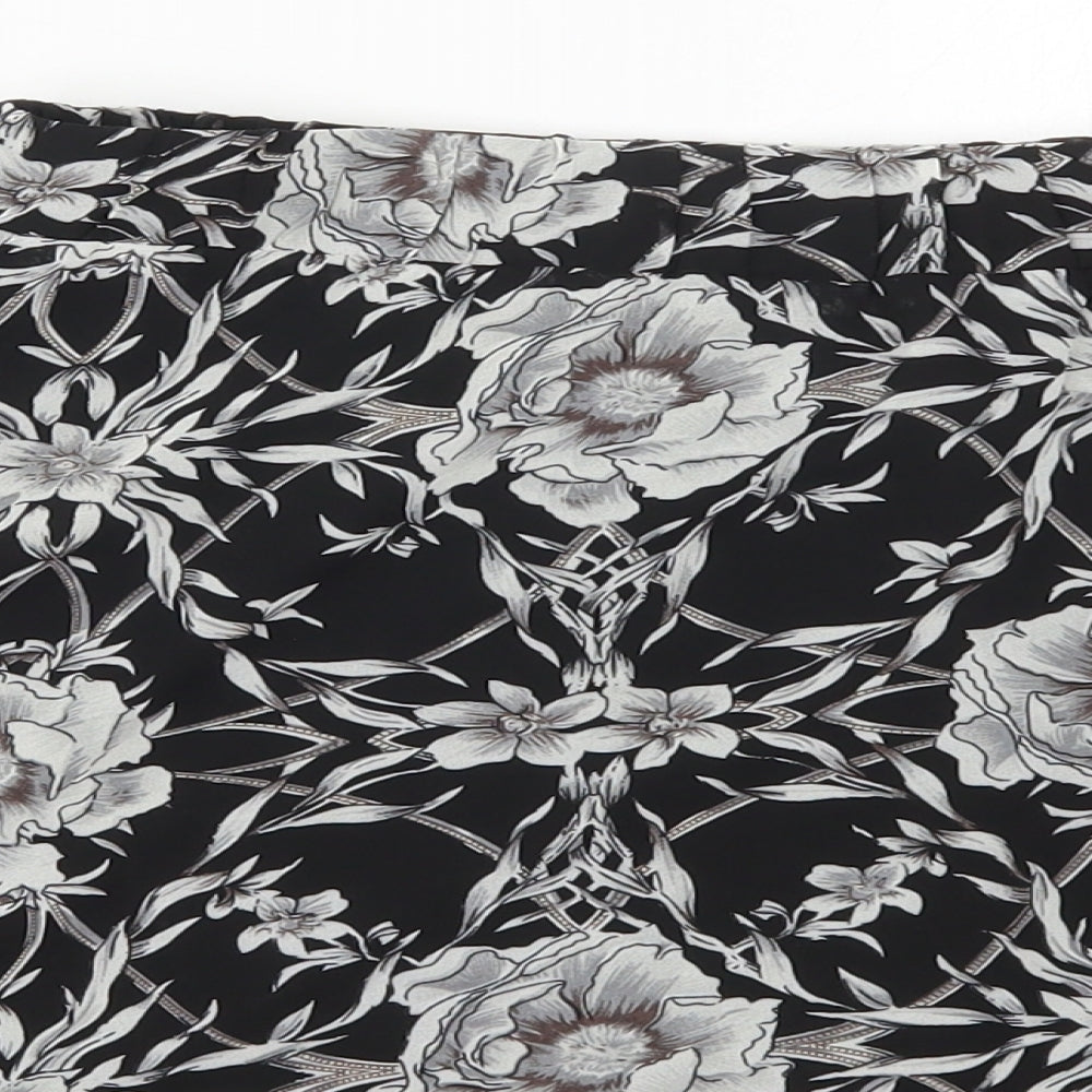 Eight Paris Womens Black Floral Polyester Skater Skirt Size S