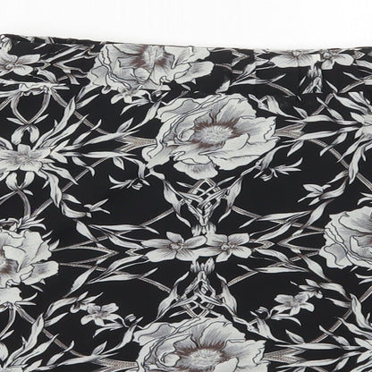 Eight Paris Womens Black Floral Polyester Skater Skirt Size S