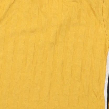 Bershka Womens Yellow  Cotton Basic Polo Size L Collared