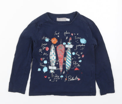 Boboli Girls Blue  Cotton Basic T-Shirt Size 4 Years Round Neck Pullover - Umberellas