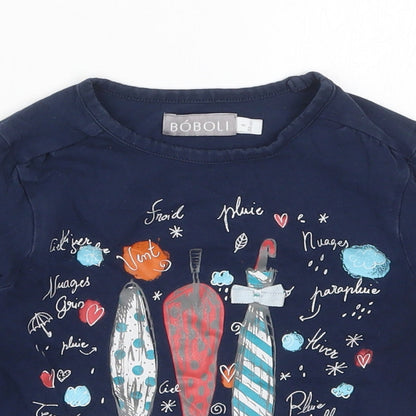Boboli Girls Blue  Cotton Basic T-Shirt Size 4 Years Round Neck Pullover - Umberellas