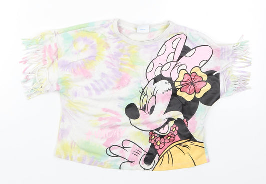 Tesco Girls Multicoloured  Cotton Basic T-Shirt Size 5-6 Years Crew Neck Pullover - Minnie Mouse