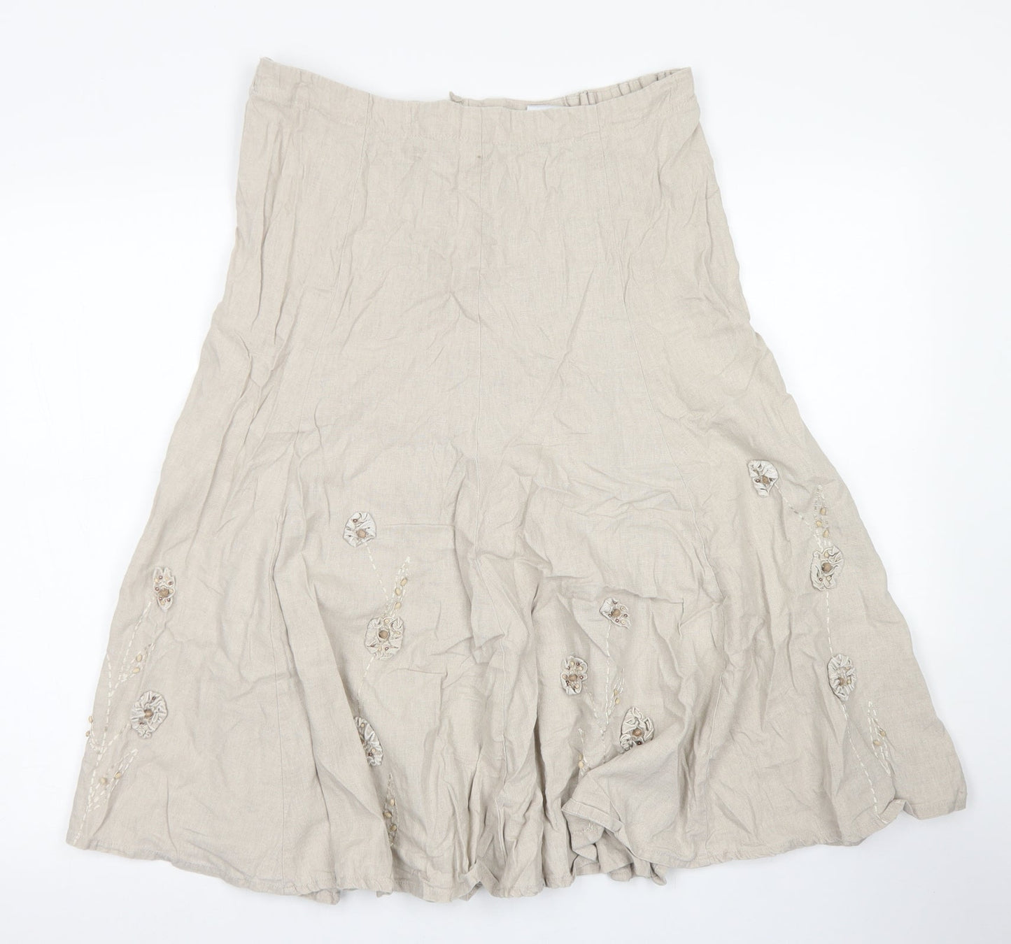 Damart Womens Brown  Linen Flare Skirt Size 16   Zip