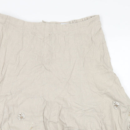 Damart Womens Brown  Linen Flare Skirt Size 16   Zip