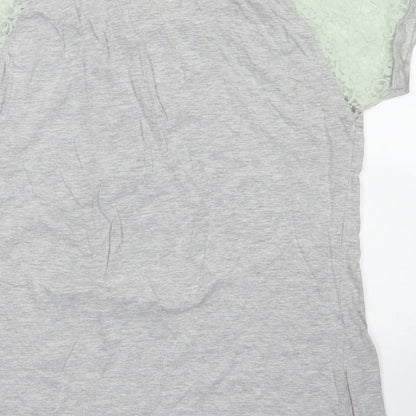 Beyou Womens Grey  Cotton Basic T-Shirt Size 12 Crew Neck - Lace Sleeve details