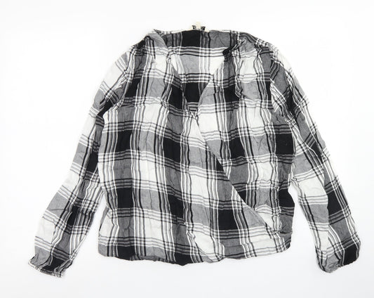 Papaya Womens Black Plaid Viscose Basic Blouse Size M V-Neck